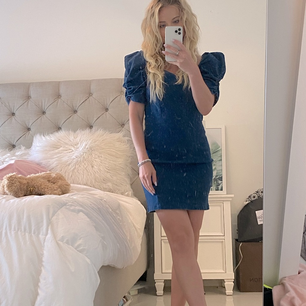 Denim ruffle shoulder dress